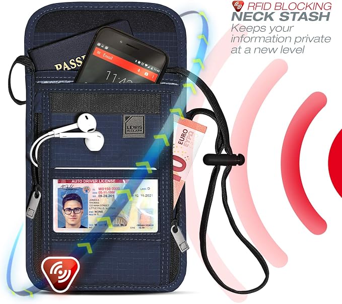 Lewis N. Clark RFID Blocking Stash Neck Wallet, Travel Pouch + Passport Holder