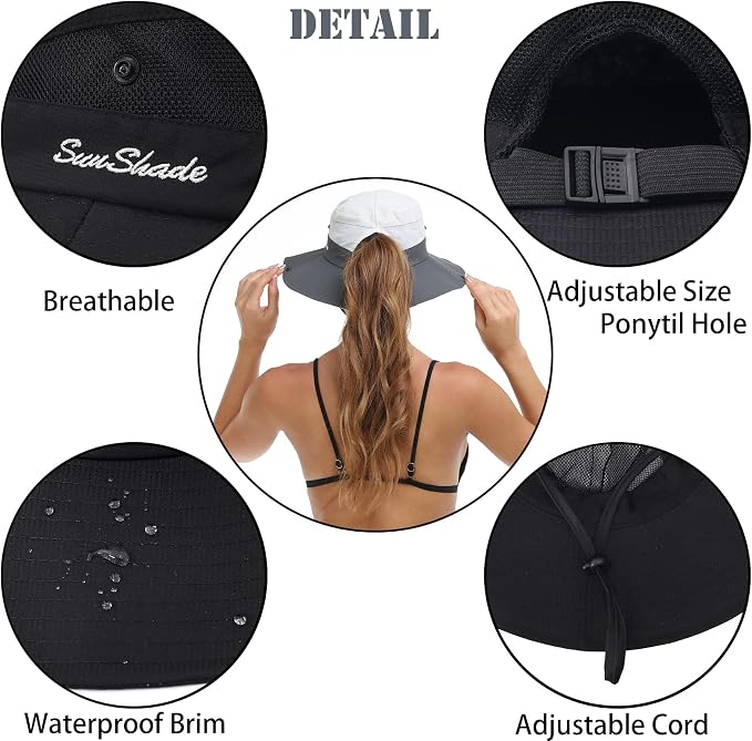 Womens Summer Sun Hat Beach Hat Wide Brim Outdoor UV Protection Hat Foldable