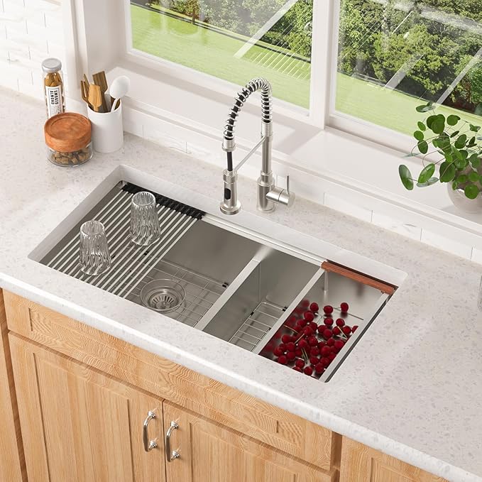 Lordear 36 Inch Undermount Kitchen Sink Double Bowl Stainless Steel Kitchen