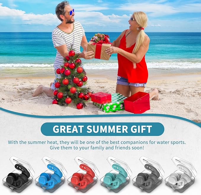 Swimming Ear Plugs for Adults, 6 Pairs Reusable Silicone Waterproof Colorful Swim Earplugs for Swimming Showering Snorkeling Surfing and Water Sports, Water Ear Plugs for Men and Women