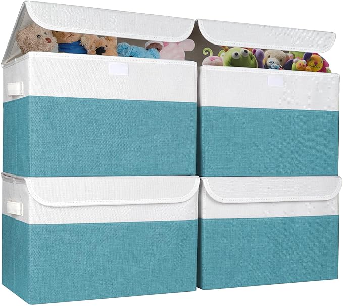 Large 22 Quart Linen Fabric Foldable Storage Bin Cube Organizer Basket