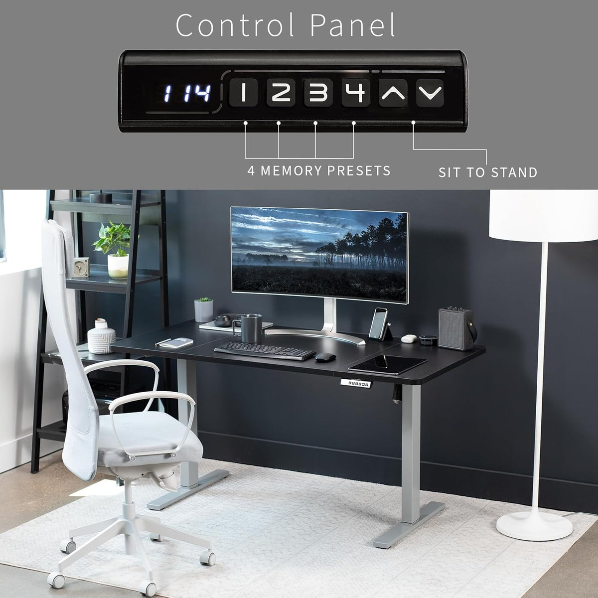 VIVO Electric 60 x 30 in Standing Desk, Memory Height Adjustment, 1B Series, Black Top Gray Frame, DESK-KIT-1G6B-30