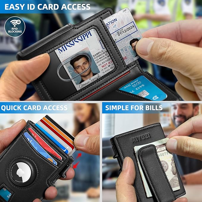 Airtag Wallet for Men, with Money Clip 10 Cards Metal Case Smart Slim Pop Up