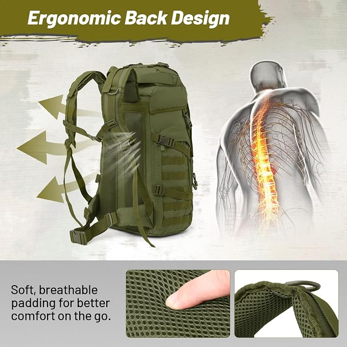 50L Tactical Backpack for Men and Women, Water-Resistant Molle Rucksack