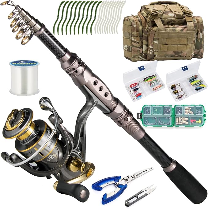 Dr.Fish Fishing Rod and Reel Combos 125-Pieces Telescopic Spinning Pole Reel