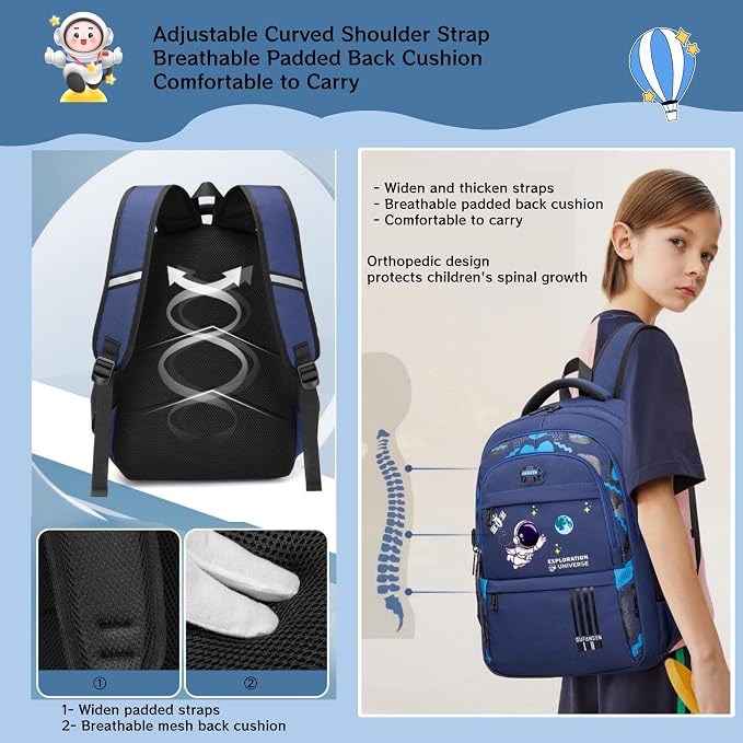 MITOWERMI Astronaut Backpack for Boys School Bags Space Kids Backpack for