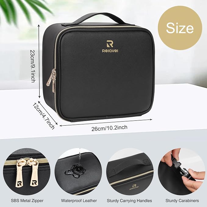 Relavel Travel Makeup Bag With LED Mirror, Cosmetic Train Case with Light up