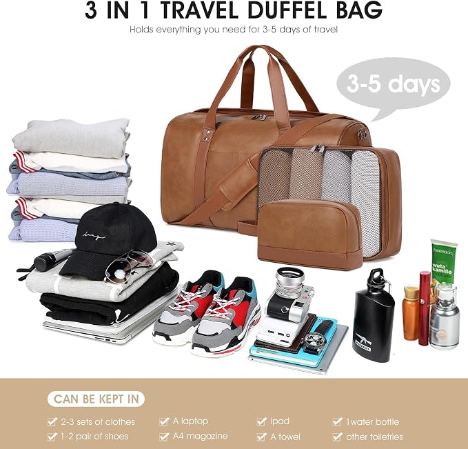 Wogarl 3PCS Leather Weekender Bag