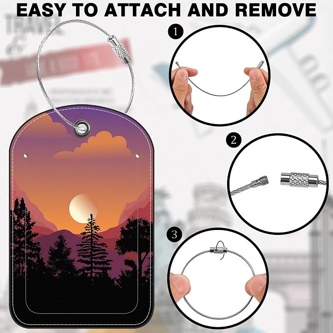 Abstract Mountain Forest Moon Leather Luggage Tag