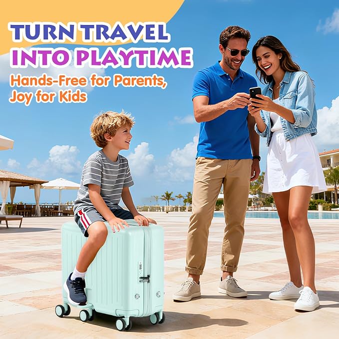 Kids Ride-On Luggage, Foldable Pedal, Hidden Cup Holder & Combination Lock