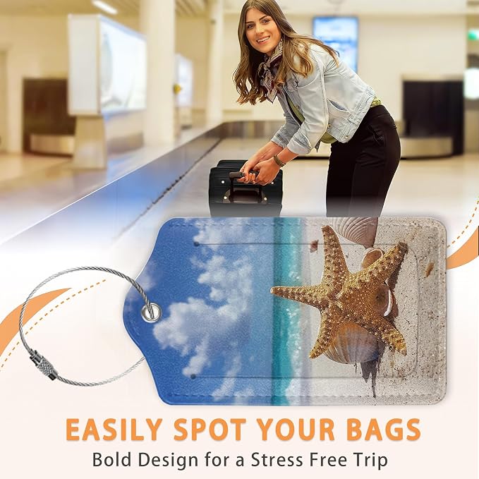 Starfish on Sunny Beach 3 PCS PU Leather Luggage Tags