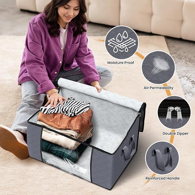 Fab totes 6 Pack Clothes Storage, Foldable Thick Fabric Blanket Storage Bags
