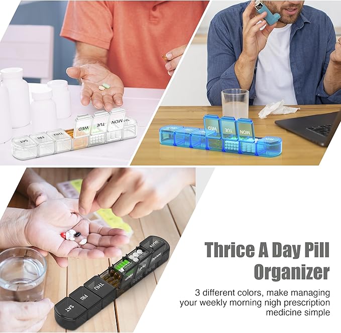 Extra Large Pill Organizer 3 Pack, XL Pill Box 7 Day, Weekly Pill Case
