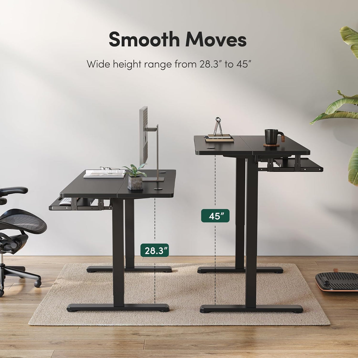 FEZIBO Standing Desk with Keyboard Tray, 55 x 24 Inch Adjustable Height Sit Stand Desk with Memory Presets for Home Office, Ergonomic Computer Workstation, Black