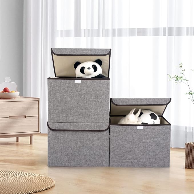 Large 22 Quart Linen Fabric Foldable Storage Bin Cube Organizer Basket