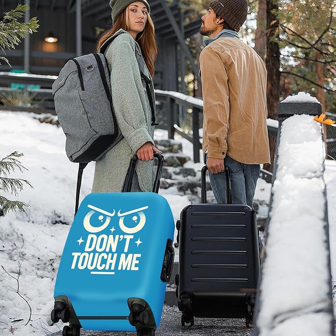 ANNA QUEEN Funny “Don’t Touch Me” Luggage Cover, Bold Blue Suitcase Protector