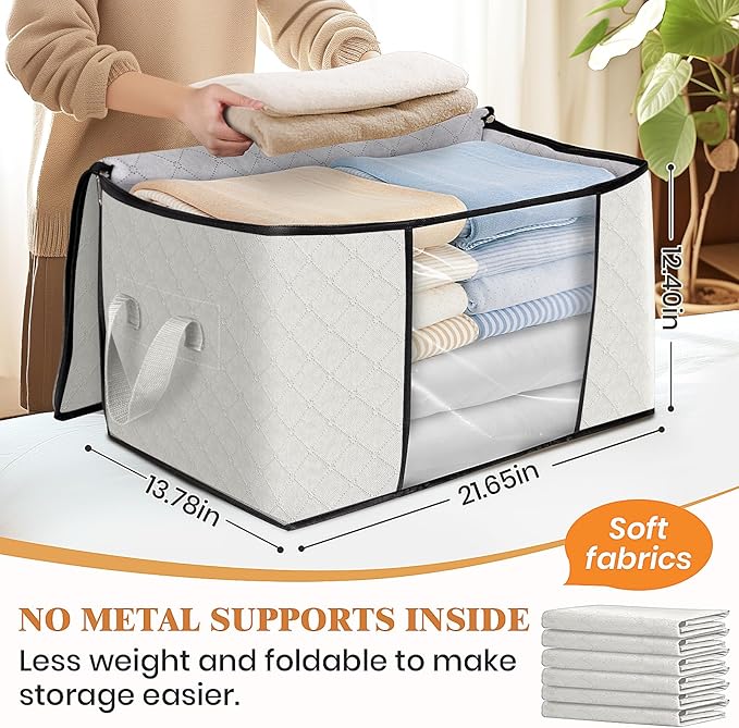 Fab totes 3 Pack Clothes Storage, Foldable Thick Fabric Blanket Storage Bags