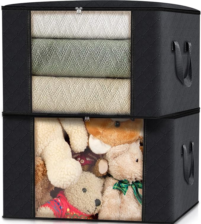 Fab totes 4 Pack Clothes Storage, Foldable Thick Fabric Blanket Storage Bags