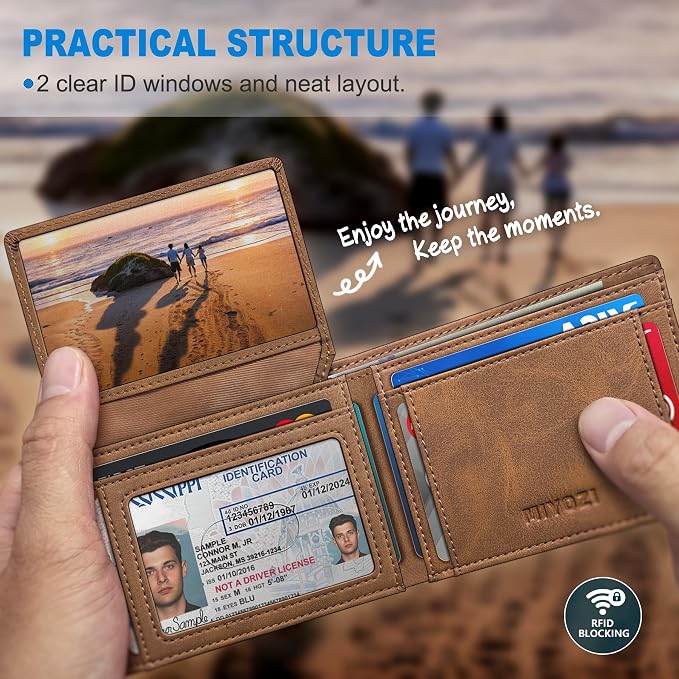 Airtag Wallet for Men, with Cash Pocket 2 ID Window 13 Cards, Slim Leather