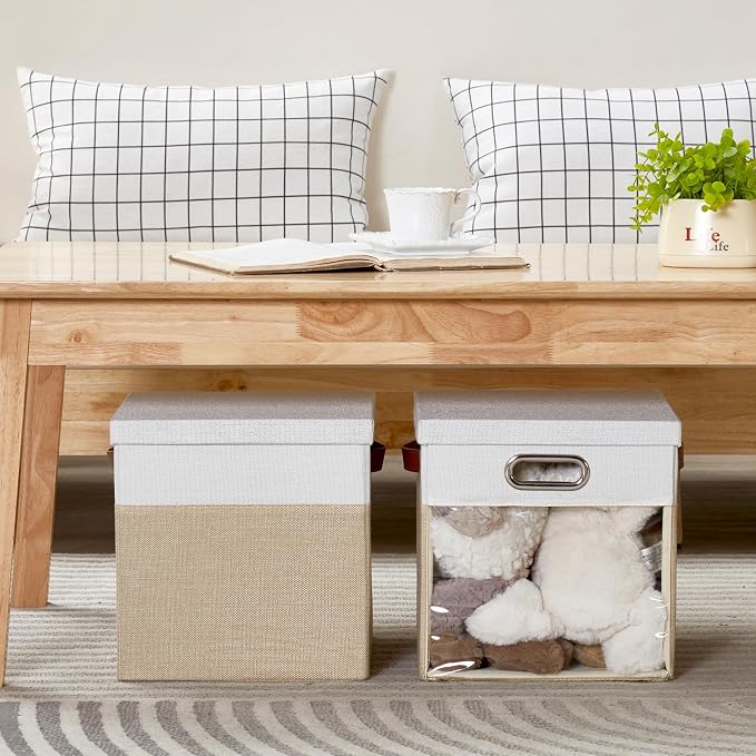 Fabric Storage Cubes with Clear Windows and Lids 11'' Foldable Storage Bins