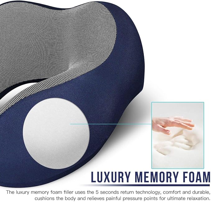 MLVOC Travel Pillow 100% Pure Memory Foam Neck Pillow, Comfortable & Breathable