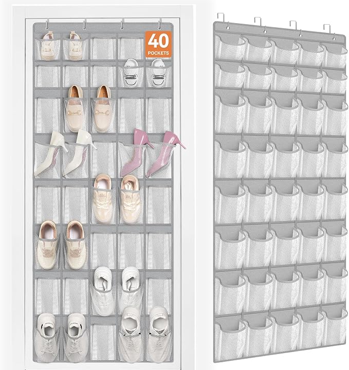 FENTEC 40 Large Pockets Over The Door Shoe Organizer, Mesh Hanging Shoe