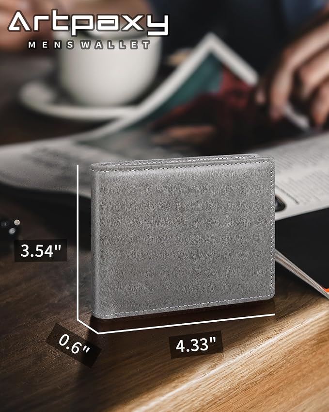 Mens Wallet Bifold Genuine Leather RFID Blocking Wallet