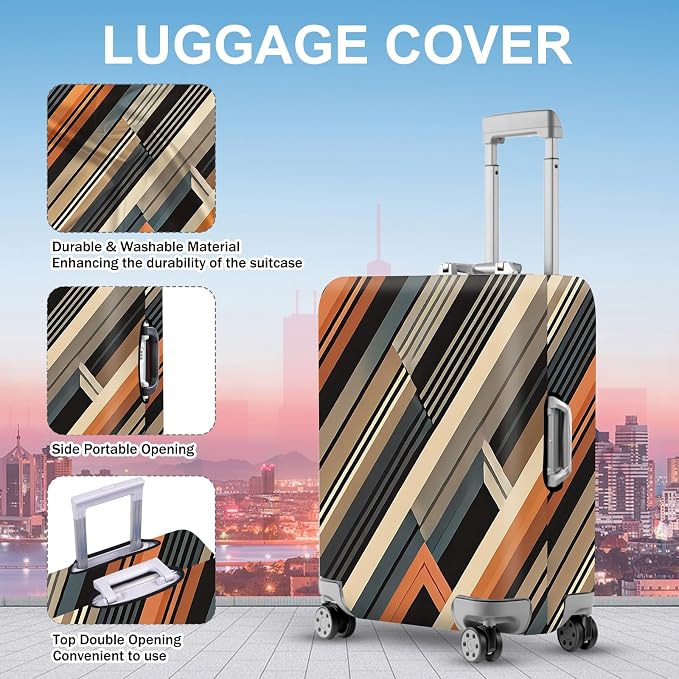 ANNA QUEEN Modern Geometric Luggage Cover, Abstract Striped Suitcase Protector