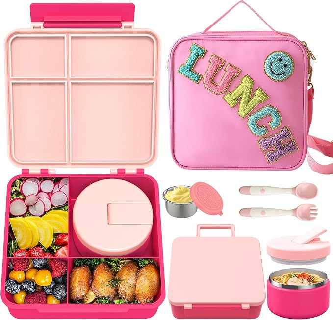 Kids Bento Lunch Box with 8oz Soup Thermo, Kids Leakproof Lunch Food Containers