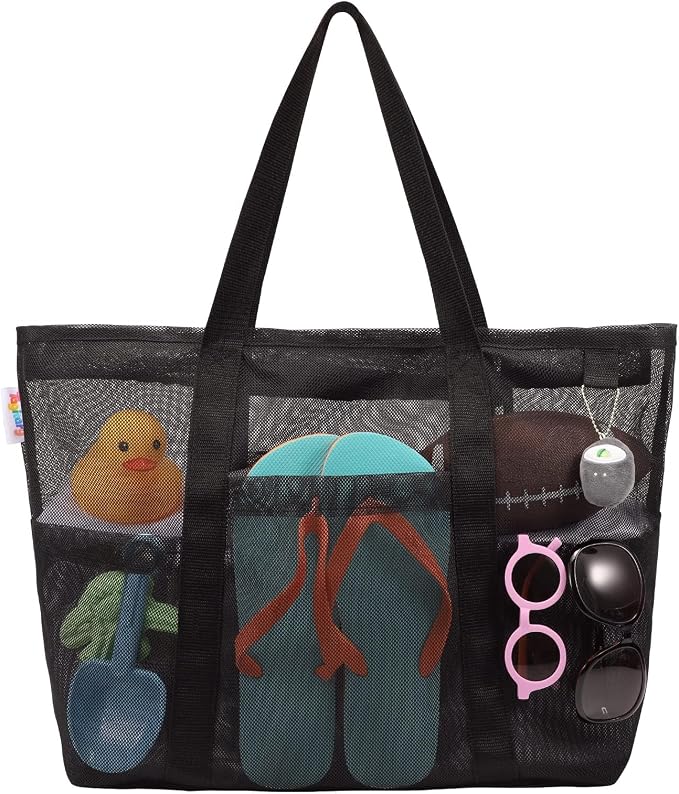 Tagitary Mesh Beach Bag with Zipper Large Beach Tote Waterproof Sandproof with