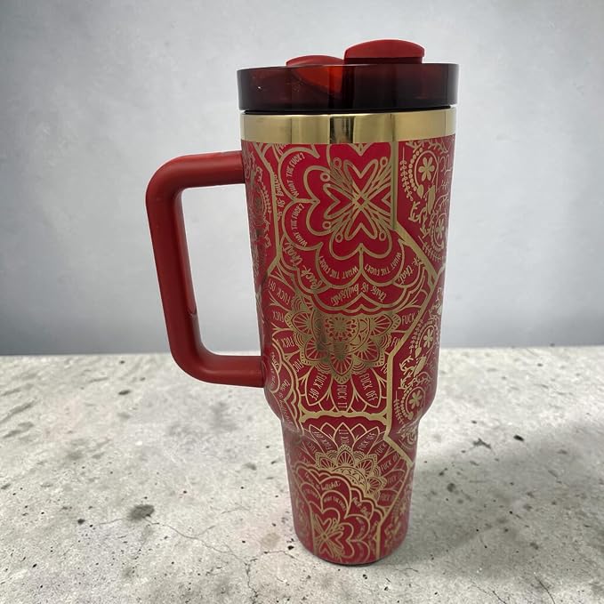 Hidden Cuss Word Tumbler 40oz Laser Engraved Funny Nurse Gift Swear Tumbler with Lid and Straw, Multicolor, Gag Gift Hidden Curse Words Stainless Steel Travel Mug (Red with Gold Underlay)