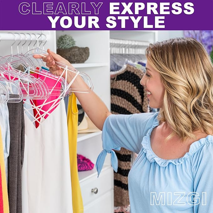 MIZGI 50 Pack Clear Plastic Hangers