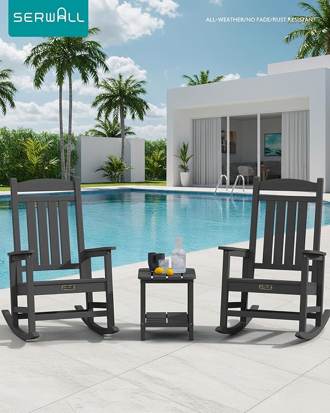 SERWALL Outdoor Rocking Chair Set of 2, HDPE Patio Rocking Chair All-Weather