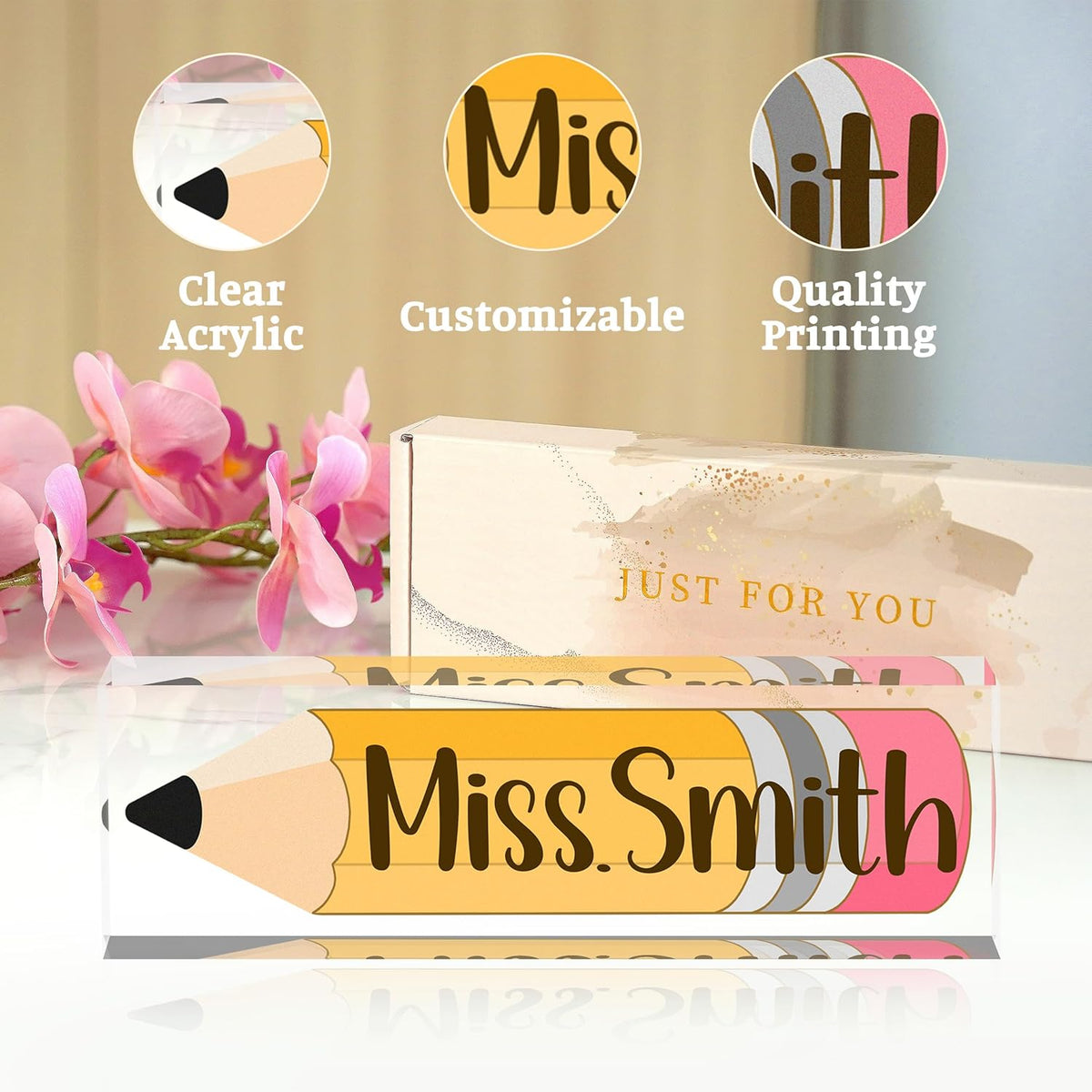 Teacher Name Plate for Desk, Acrylic Desk Name Plate Personalized Office Desk Decor, Teacher Appreciation Gifts Beast Teacher Gifts
