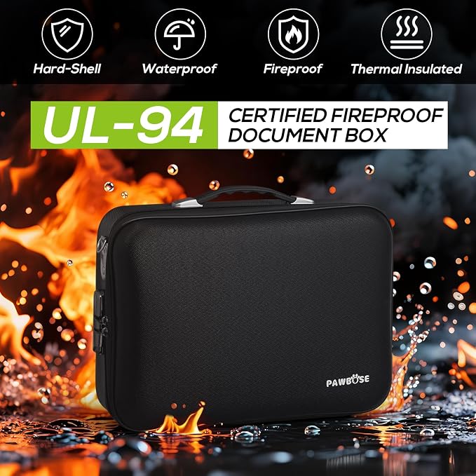 Fireproof Document Box with Combination Lock, Fireproof Water-Resistant Hard