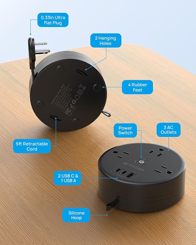 TROND Retractable Extension Cord Power Strip