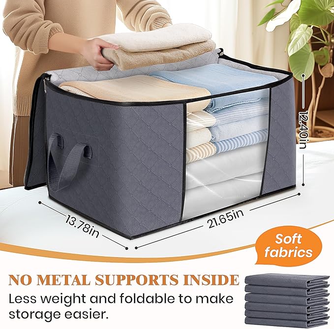 Fab totes 6 Pack Clothes Storage, Foldable Thick Fabric Blanket Storage Bags