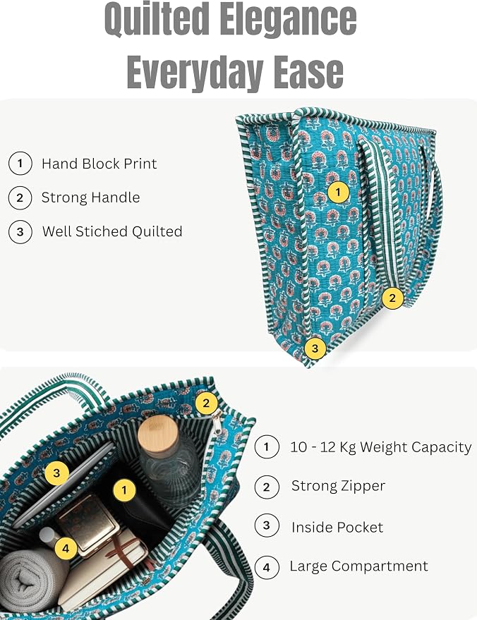 Cotton Quilted Tote Bag for Women – Large Beach & Travel Tote