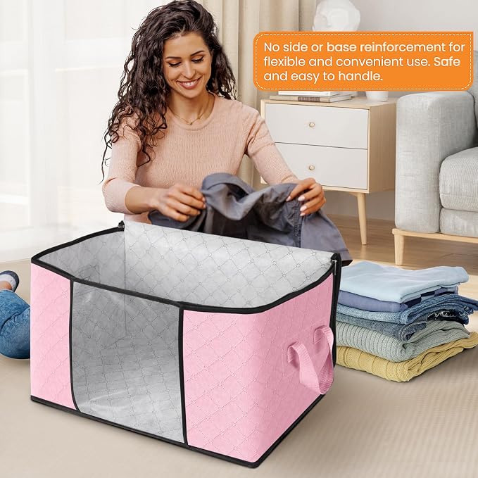 Fab totes 6 Pack Clothes Storage, Foldable Thick Fabric Blanket Storage Bags
