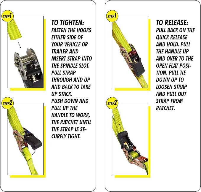 Cartman Ratchet Tie Down, 4Pk 15Ft, 500Lbs Load Cap/ 1500Lbs Break Strength