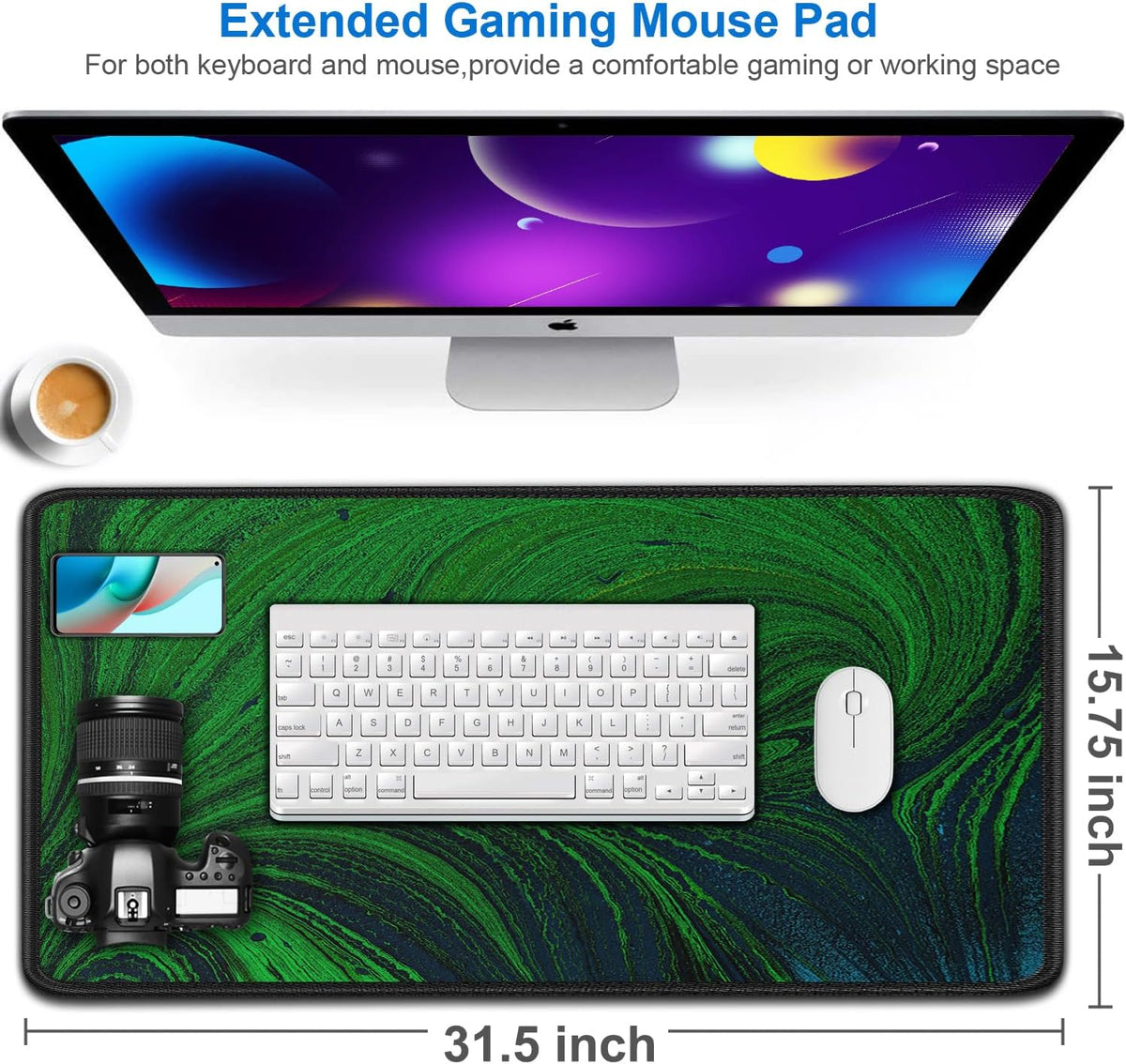 Large Mouse Pad, 31.5x15.7 inch Large Extended Computer Keyboard Mouse Mat, Water Resist Non-Slip Mousepad Rubber Base Long XXL Desk Mouse Pad for Work & Gaming, Office & Home, Dark Green