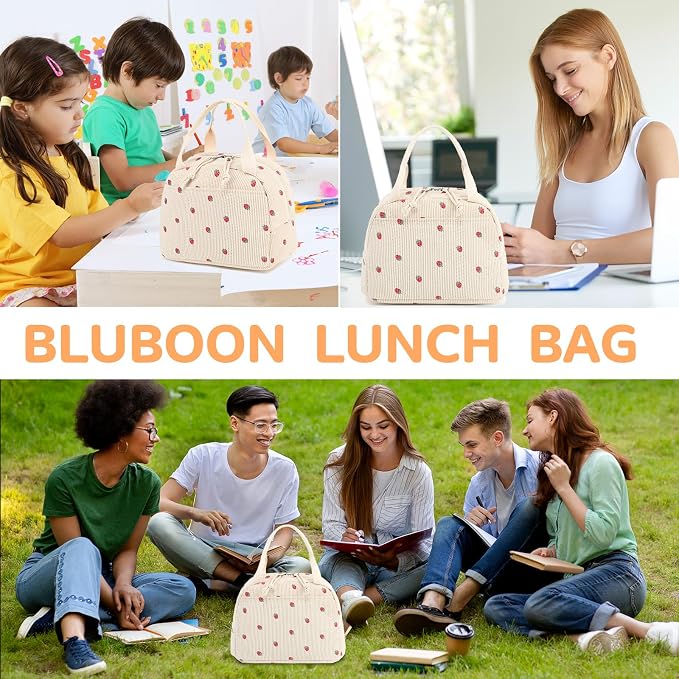 Bluboon Lunch Bag for Women Men Cute Corduroy Lunch Tote Bags Reusable