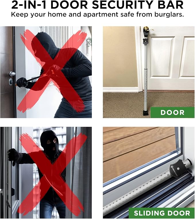 Guard Dog Security Adjustable Sliding Door Security Bar, Door Jammer 2-in-1