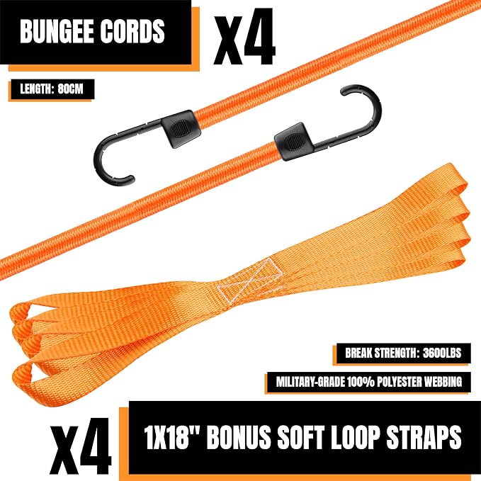 Cartman 1" x 15' Ratchet Tie Down up to 1500lbs 4pk in Carry Bag,