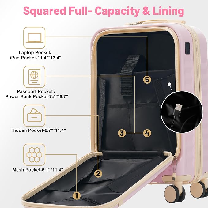 Merax Luggage Sets Front Opening, 2 Piece Hardshell Suitcase