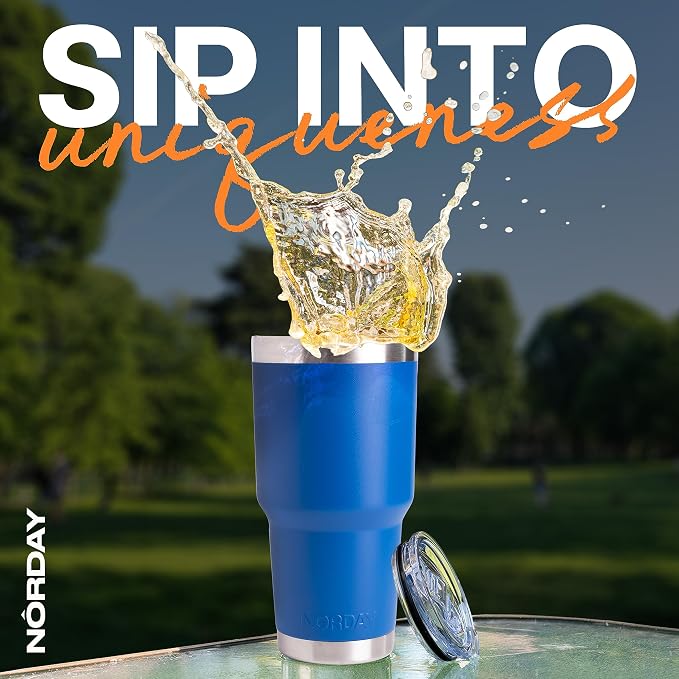 NORDAY | Tumbler with Lid - 30oz - Blue Insulated Tumbler - Stainless Steel