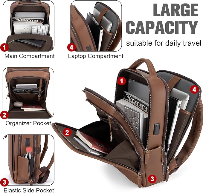 Tzowla Leather Laptop Backpack, Bag