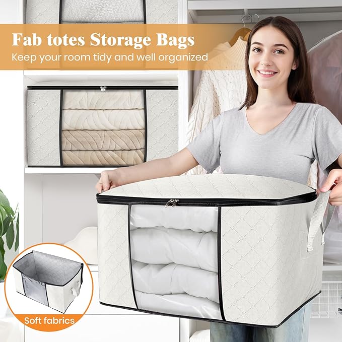 Fab totes 6 Pack Clothes Storage, Foldable Thick Fabric Blanket Storage Bags