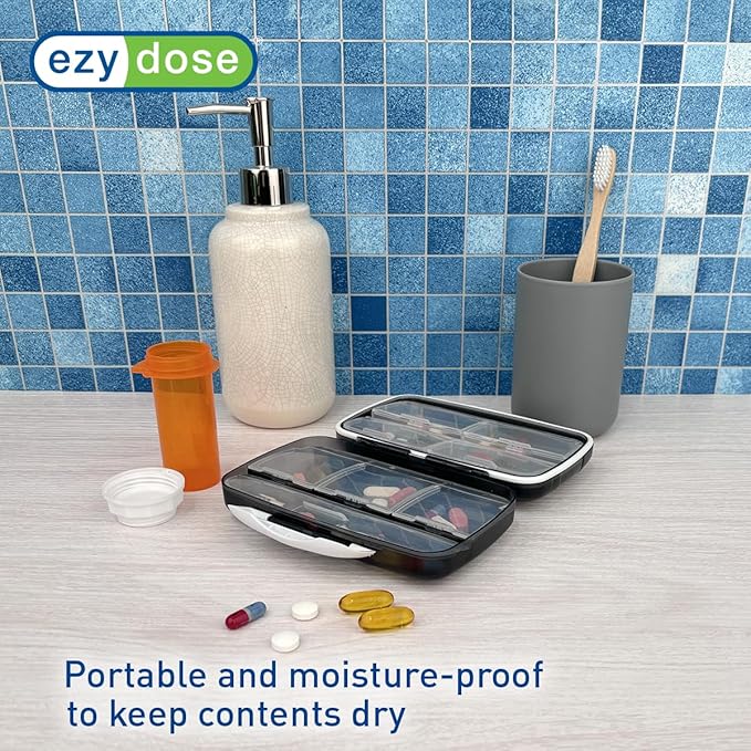 EZY DOSE Moisture-Proof Pill Case, Medicine Planner, Vitamin Organizer Box