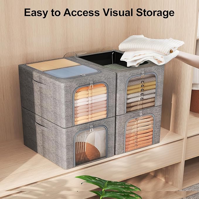GoMaihe Clothes Storage Bins Metal Frame: 6-Pack Compact Stackable Closet